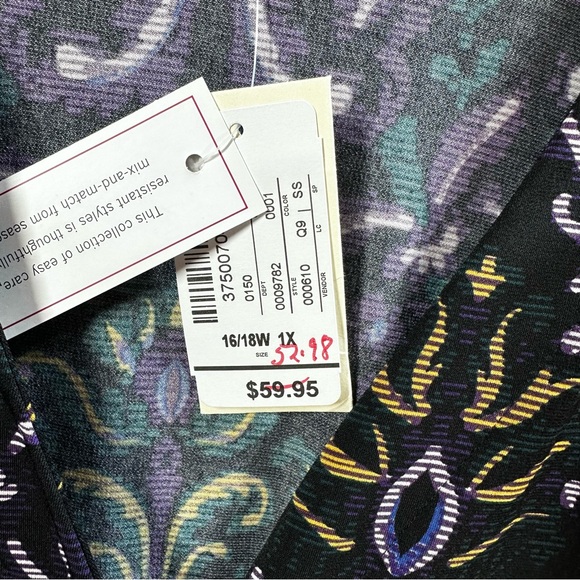 CJ Banks One Button Cardigan Stretch Knit 3/4 Sleeve Purple‎ Paisley NEW Size 1X - Picture 3 of 9